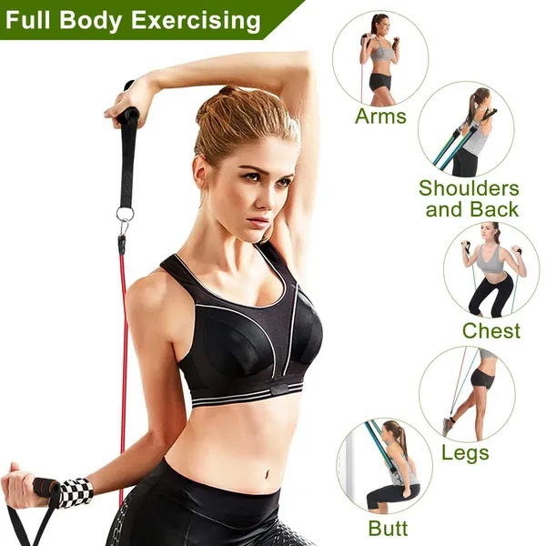11Pcs Resistance Bands Set Fitness Workout Tubes Exercise Tube Bands Up - Image 4